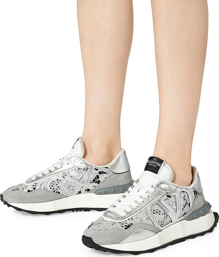 Women's Lace and Mesh Lacerunner Sneakers - Silver Pastel Gray - Size 5 - Image 6