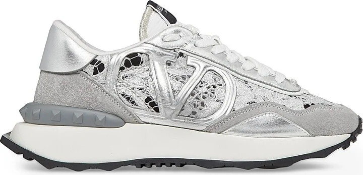 Women's Lace and Mesh Lacerunner Sneakers - Silver Pastel Gray - Size 5