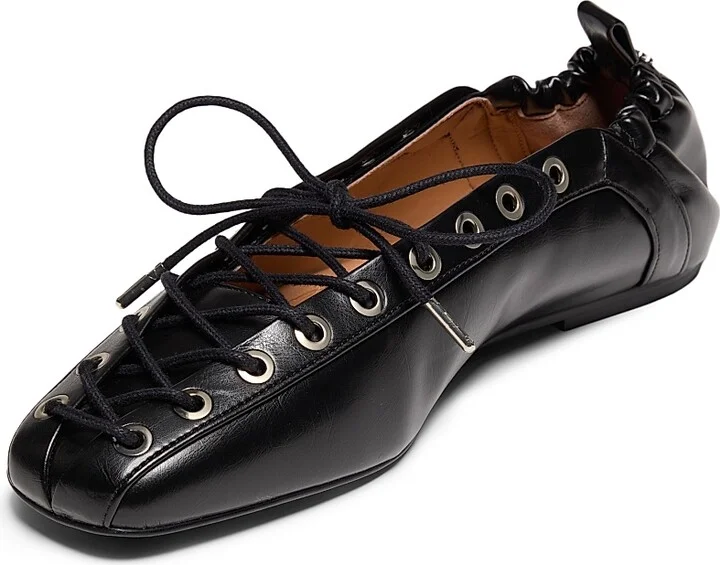 Women's Lace-Up Ballerina Flats - Black - Size 5 - Image 2