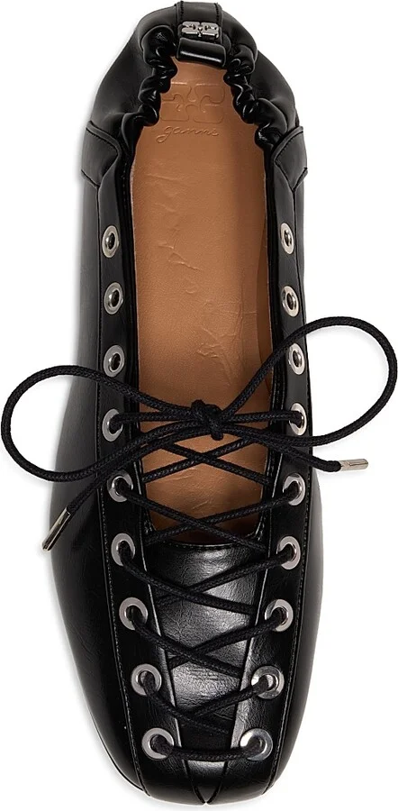 Women's Lace-Up Ballerina Flats - Black - Size 5 - Image 4