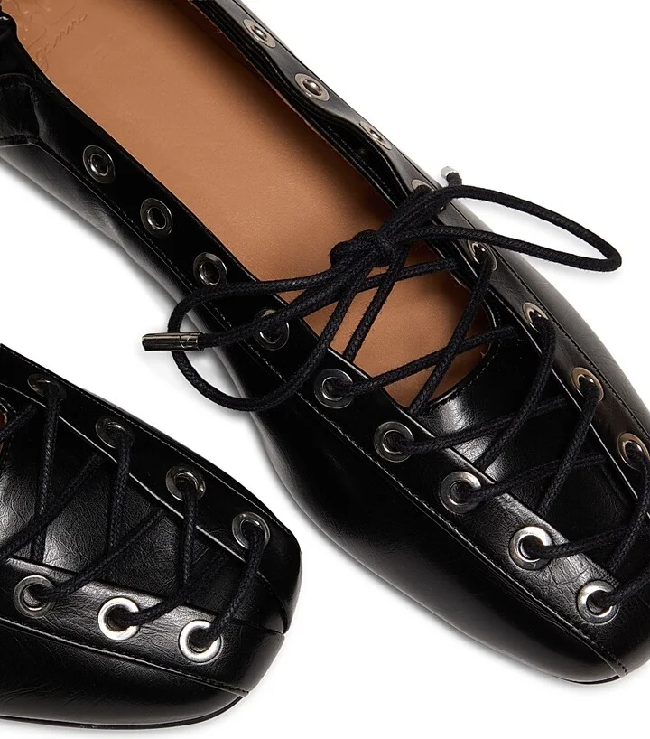 Women's Lace-Up Ballerina Flats - Black - Size 5 - Image 6