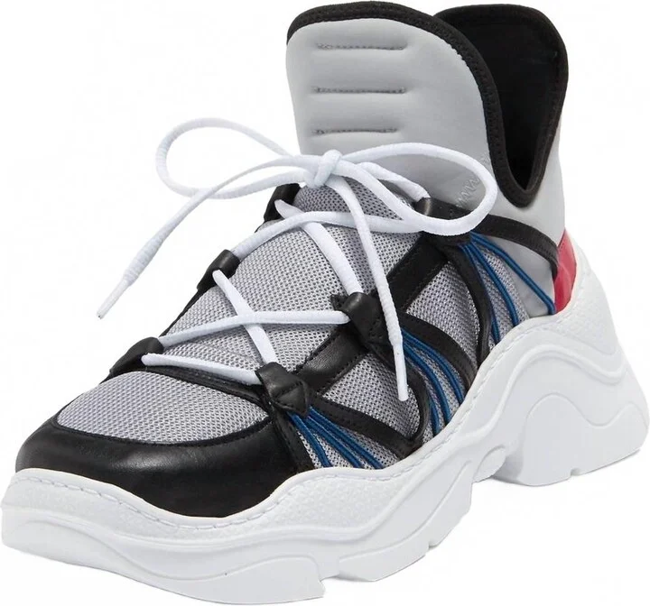 Women's Lace-Up Boyfriend Chunky Sneakers In Silver Black