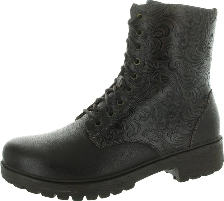 Womens Lace-Up Leather Mid-Calf Boots