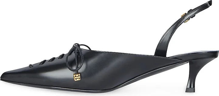 Women's Lace-Up Slingback Pumps in Leather - Black - Size 6 - Image 2
