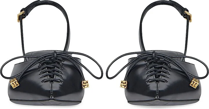 Women's Lace-Up Slingback Pumps in Leather - Black - Size 6 - Image 3