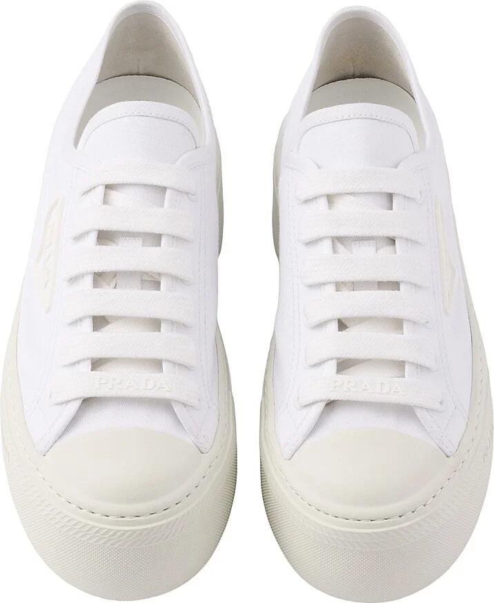 Women's Laced Fabric Sneakers - White - Size 8 - Image 2