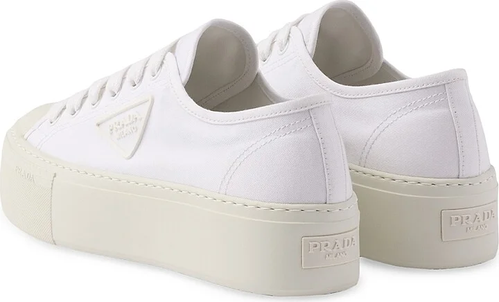 Women's Laced Fabric Sneakers - White - Size 8 - Image 3