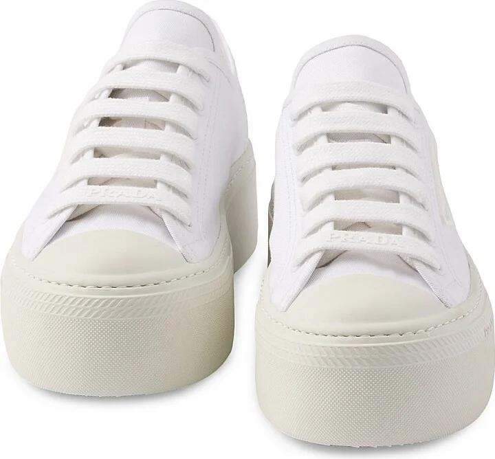 Women's Laced Fabric Sneakers - White - Size 8 - Image 4