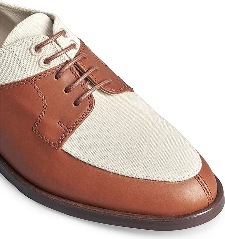 Women's Laced-Up Leather & Linen Loafers - Cognac - Size 7 - Image 3