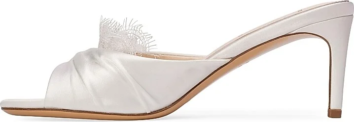 Women's Lacey 65MM Satin Mules - White Satin - Size 7 - Image 3