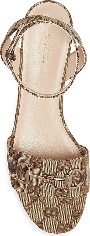 Women's Lady Horsebit 75MM GG Canvas Wedge Sandals - Beige Ebony - Size 6 - Image 5