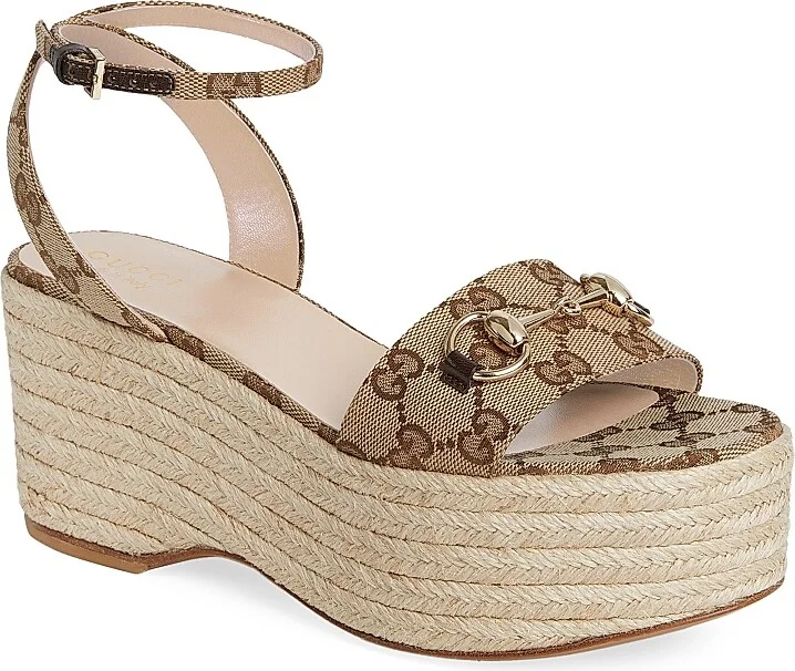 Women's Lady Horsebit GG Canvas Wedge Sandals - Beige Ebony - Size 6 - Image 2