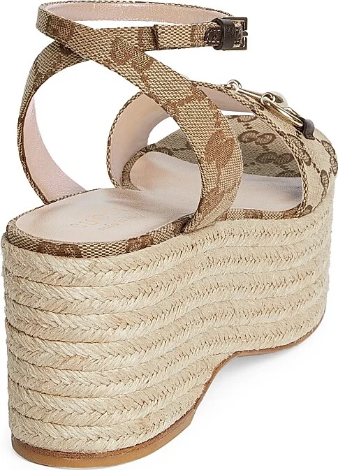 Women's Lady Horsebit GG Canvas Wedge Sandals - Beige Ebony - Size 6 - Image 3
