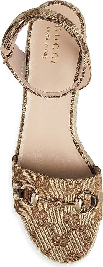 Women's Lady Horsebit GG Canvas Wedge Sandals - Beige Ebony - Size 6 - Image 4