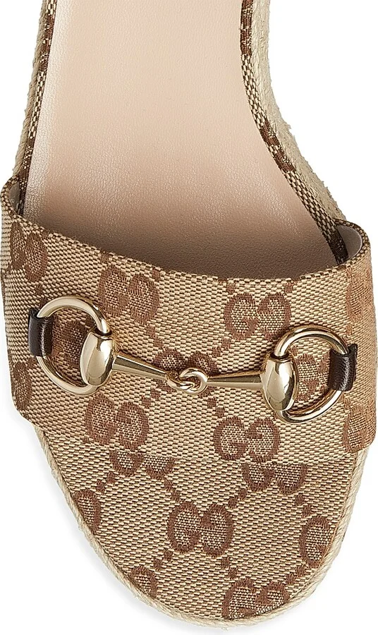 Women's Lady Horsebit GG Canvas Wedge Sandals - Beige Ebony - Size 6 - Image 5