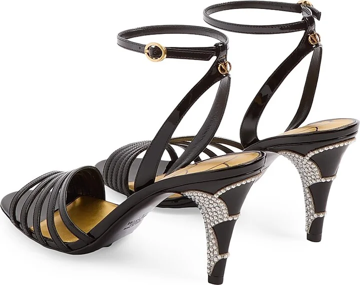 Women's Ladycrush 85MM Patent Leather Sandals with Crystals - Black - Size 9 - Image 4
