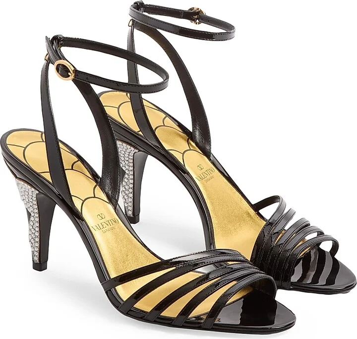 Women's Ladycrush 85MM Patent Leather Sandals with Crystals - Black - Size 9 - Image 7