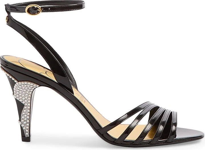 Women's Ladycrush 85MM Patent Leather Sandals with Crystals - Black - Size 9