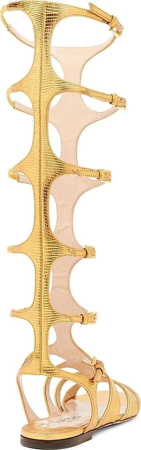 Women's Laminated Printed Lizard Leather Knee-High Sandals - Light Bronze - Size 6 - Image 3