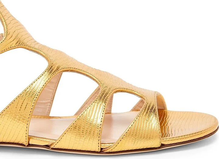 Women's Laminated Printed Lizard Leather Knee-High Sandals - Light Bronze - Size 6 - Image 5