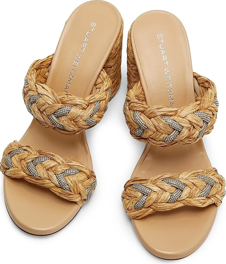 Women's Lana 85MM Embellished Raffia Block-Heel Sandals - Natural - Size 10 - Image 4