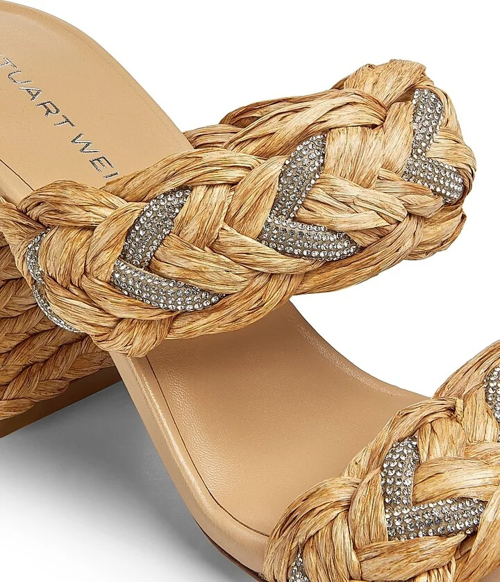 Women's Lana 85MM Embellished Raffia Block-Heel Sandals - Natural - Size 10 - Image 5