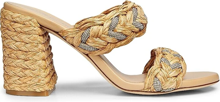Women's Lana 85MM Embellished Raffia Block-Heel Sandals - Natural - Size 10