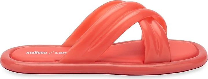 Women's Larroude x Melissa Cali Cross-Strap Slides - Coral - Size 5 Sandals