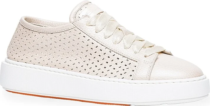 Women's Laser Cut Low-Top Sneakers - Beige - Size 5.5 - Image 2
