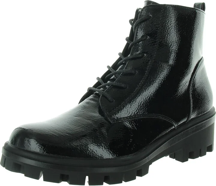 Womens Laser Cut Patent Combat & Lace-Up Boots