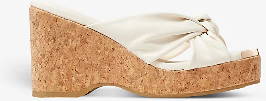 Womens Latte Avenue Knot-Embellished Leather Wedge Sandals Eur 38.5 / 5.5 Uk Women