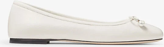 Womens Latte Elme Bow-Embellished Leather Ballet Flats Eur 41 / 8 Uk Women