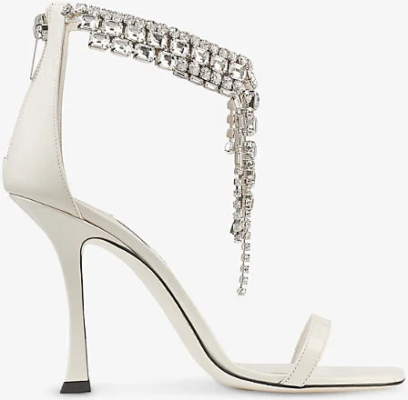 Womens Latte Verity 100 Crystal-Embellished Patent-Leather Heeled Sandals Eur 41.5 / 8.5 Uk Women