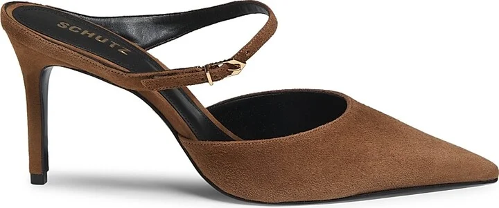 Women's Laura 75MM Suede Mules - Dark Caramel - Size 6.5