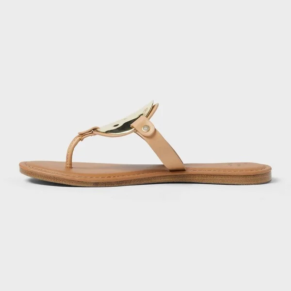 Women's Layla Ornament Thong Sandals - A New Day™ Tan : Slip-On T-Strap, Faux Leather, Cushioned Insole, Open Round Toe - Image 2