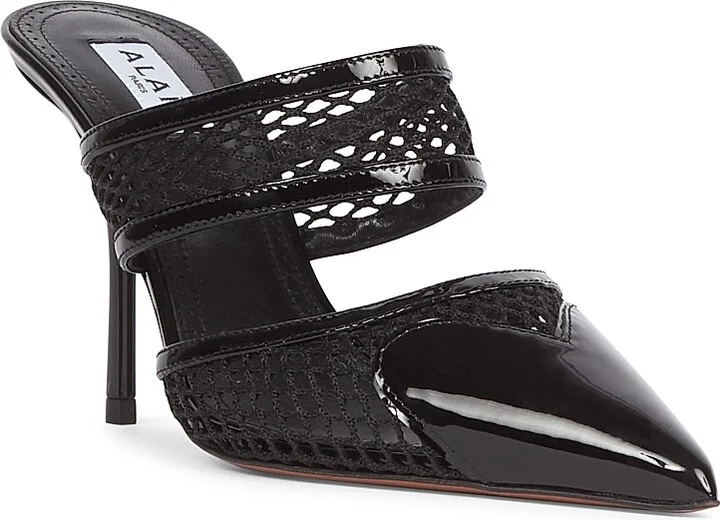 Women's Le Coeur 90MM Patent Leather & Mesh Mules - Black - Size 6 - Image 2