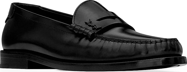 Women's Le Loafers Penny Slippers in Glazed Leather - Black - Size 5 - Image 2
