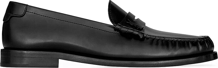 Women's Le Loafers Penny Slippers in Glazed Leather - Black - Size 5