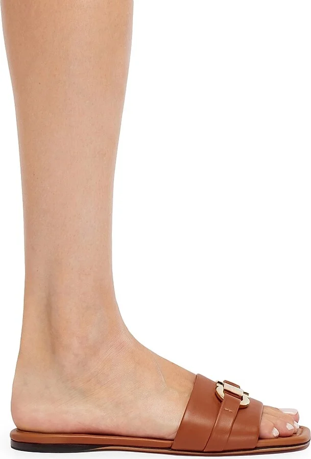 Women's Leah Leather Gancini Sandals - Tan - Size 9 - Image 6