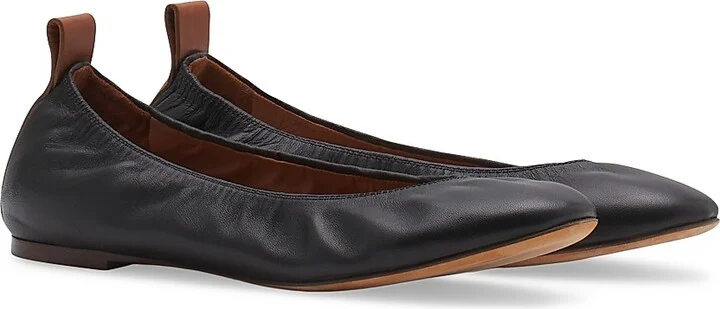 Women's Leather Ballerina Flats - Black - Size 4 - Image 2