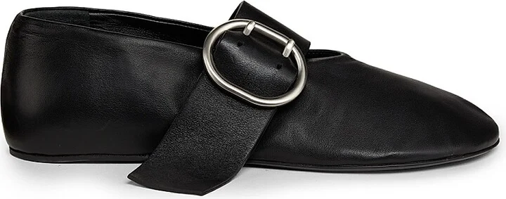 Women's Leather Ballerina Flats - Black - Size 8