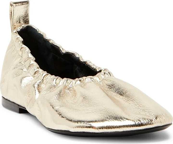Women's Leather Ballerina Flats - Platino - Size 6 - Image 2