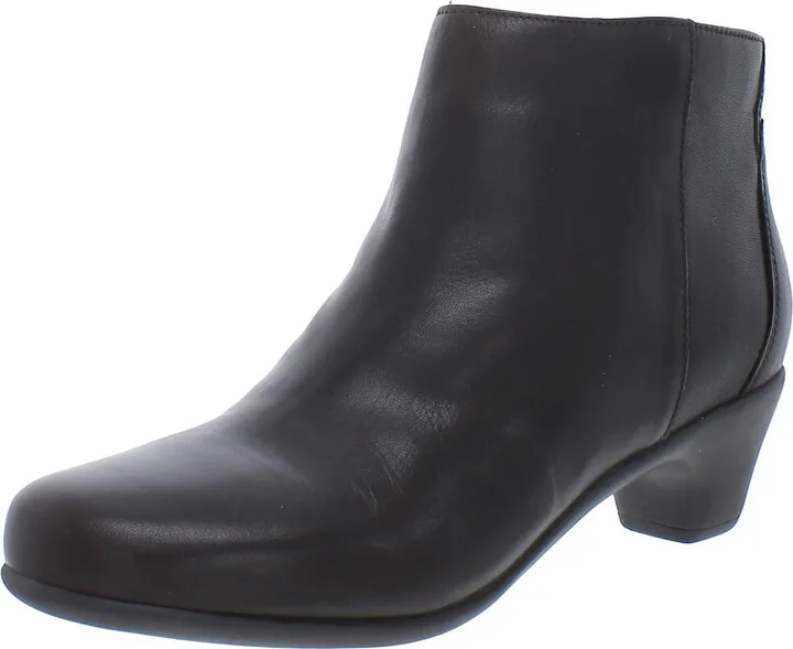 Womens Leather Block Heel Ankle Boots