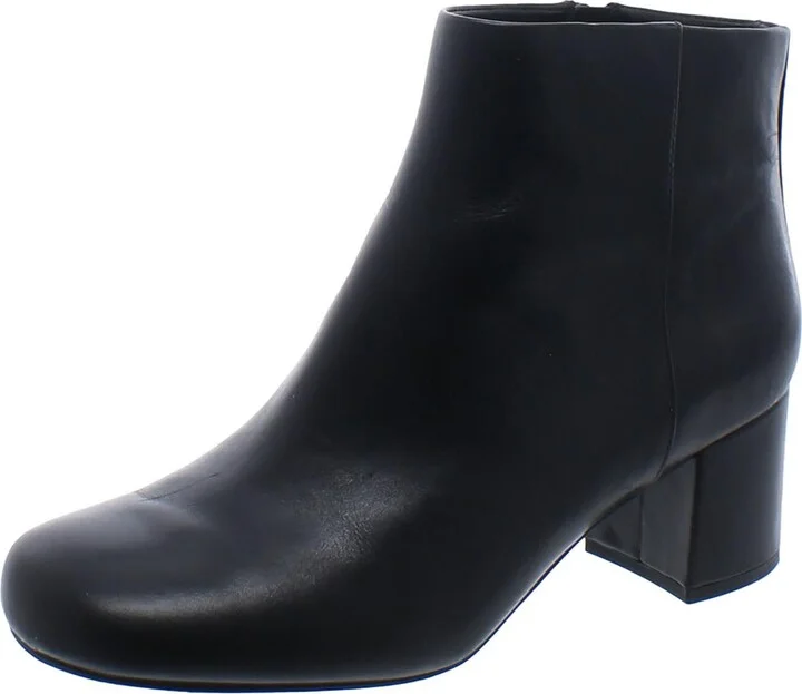 Womens Leather Block Heel Ankle Boots
