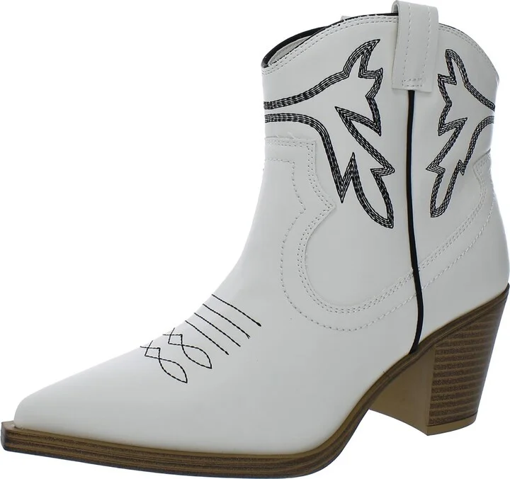 Womens Leather Block Heel Booties