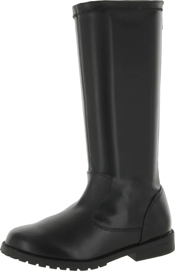 Womens Leather Block Heel Mid-Calf Boots