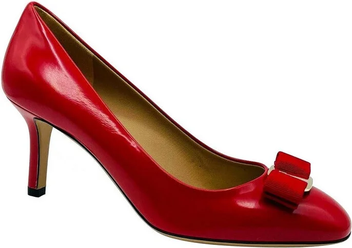 Women's Leather Bow Heel Pump