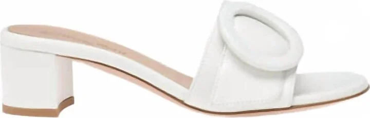 Women's Leather Buckle Flat Slide Sandals In White Bian