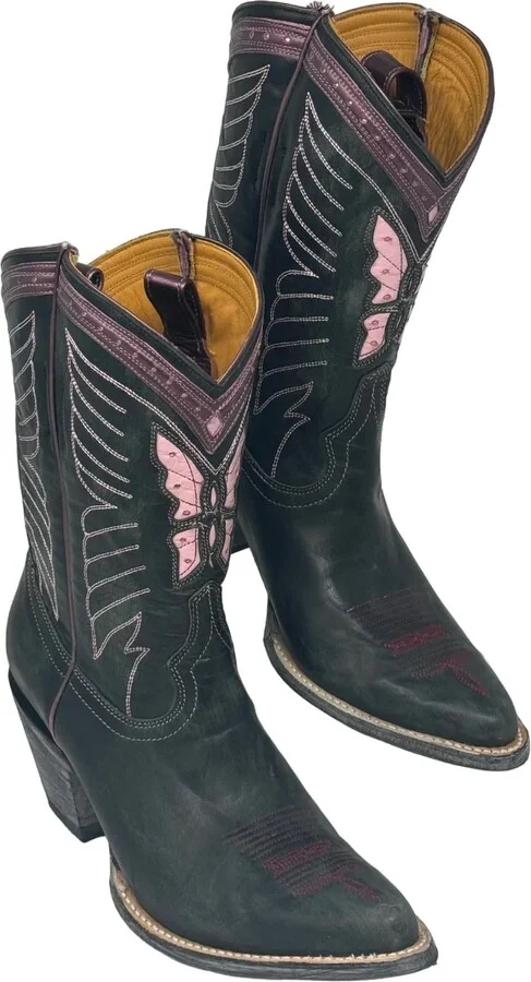 Women's Leather Butterfly Cowboy Boots In Pink