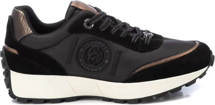Women's Leather Casual Sneakers In Black